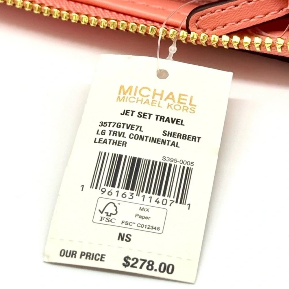 Michael Kors Large Jet Set Travel Continental Wallet Leather Sherbet